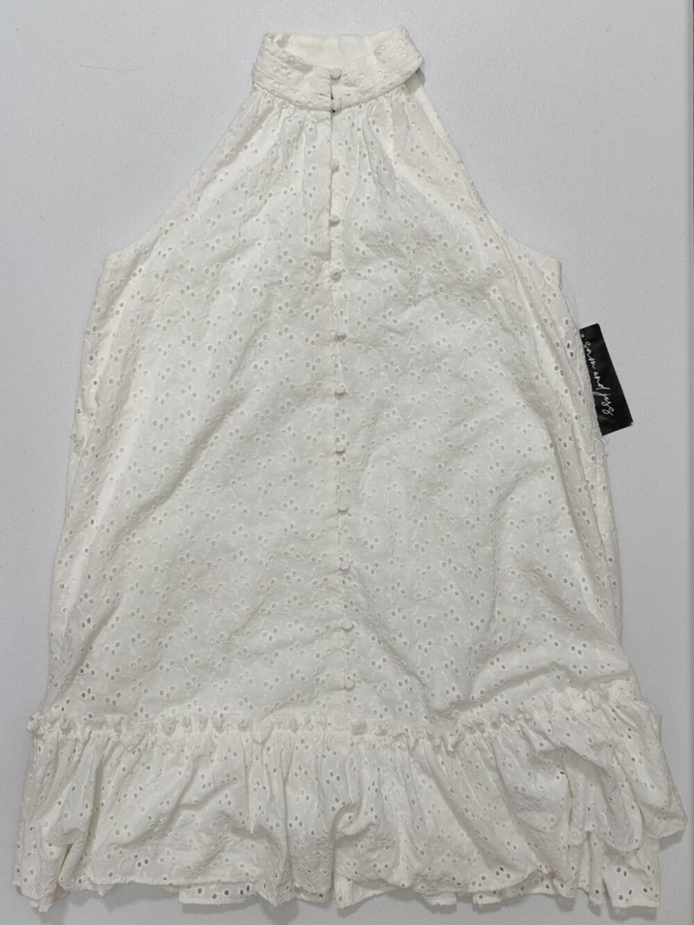 Sam & Jess Women's White Eyelet Lined Dress Size M